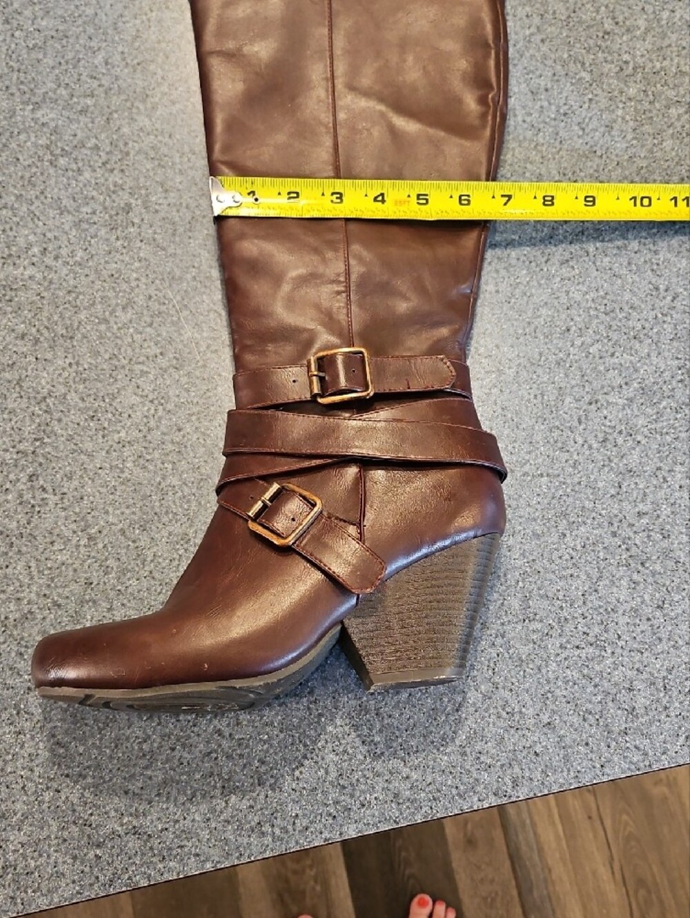 Women’s Tall Buckle Riding Style Boots in Dark Brown Leather - Picture 12 of 13